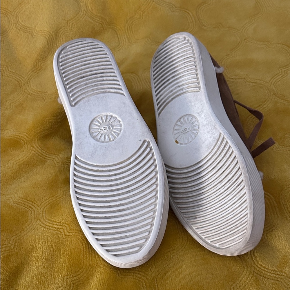 UGG Tan Suede Sneakers with Cream Trim - Picture 5 of 7